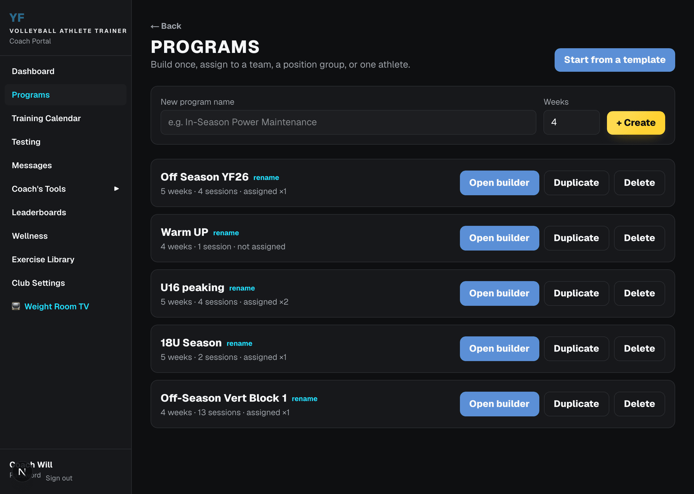 The program library, ready-made periodized programs